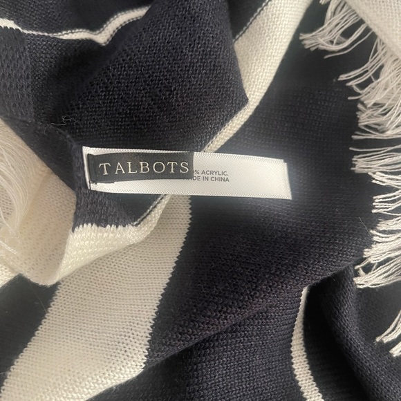 Echo For Talbot's Scarf White Navy Blue Stripes Fringe - Picture 4 of 4